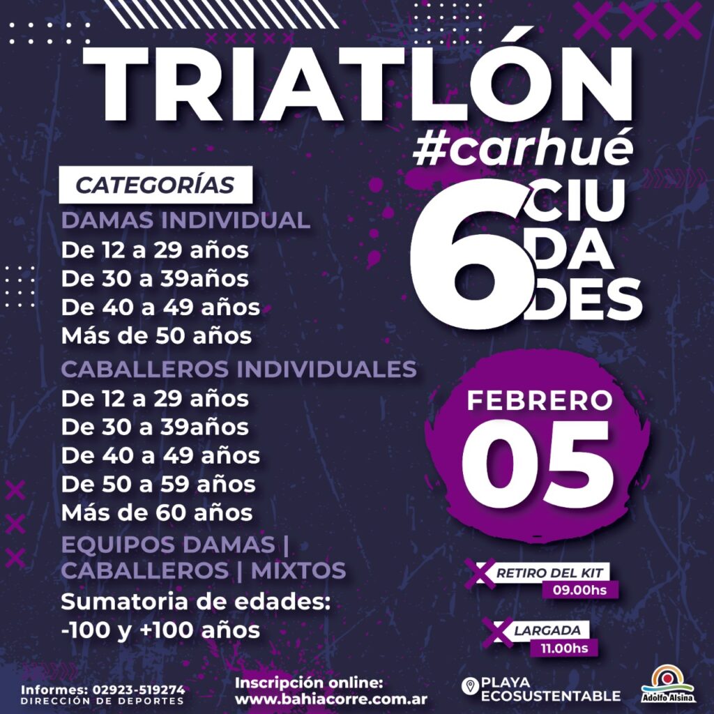 El 5 de febrero se corre el Triatlón 6 Ciudades en Carhué
